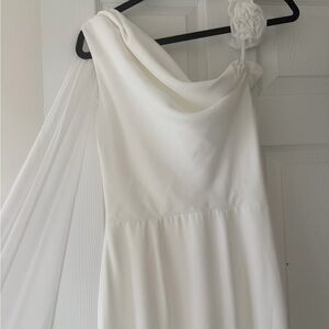 One-Shoulder White Draped Gown